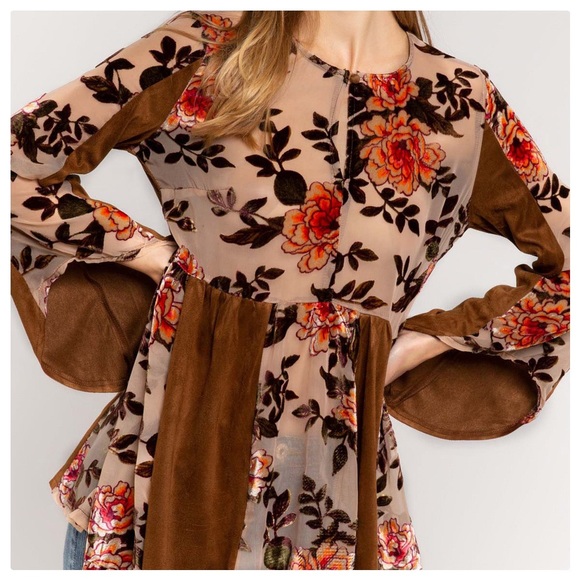 POL 70’s Vintage Style Velvet Embroidered Tunic - Picture 6 of 10